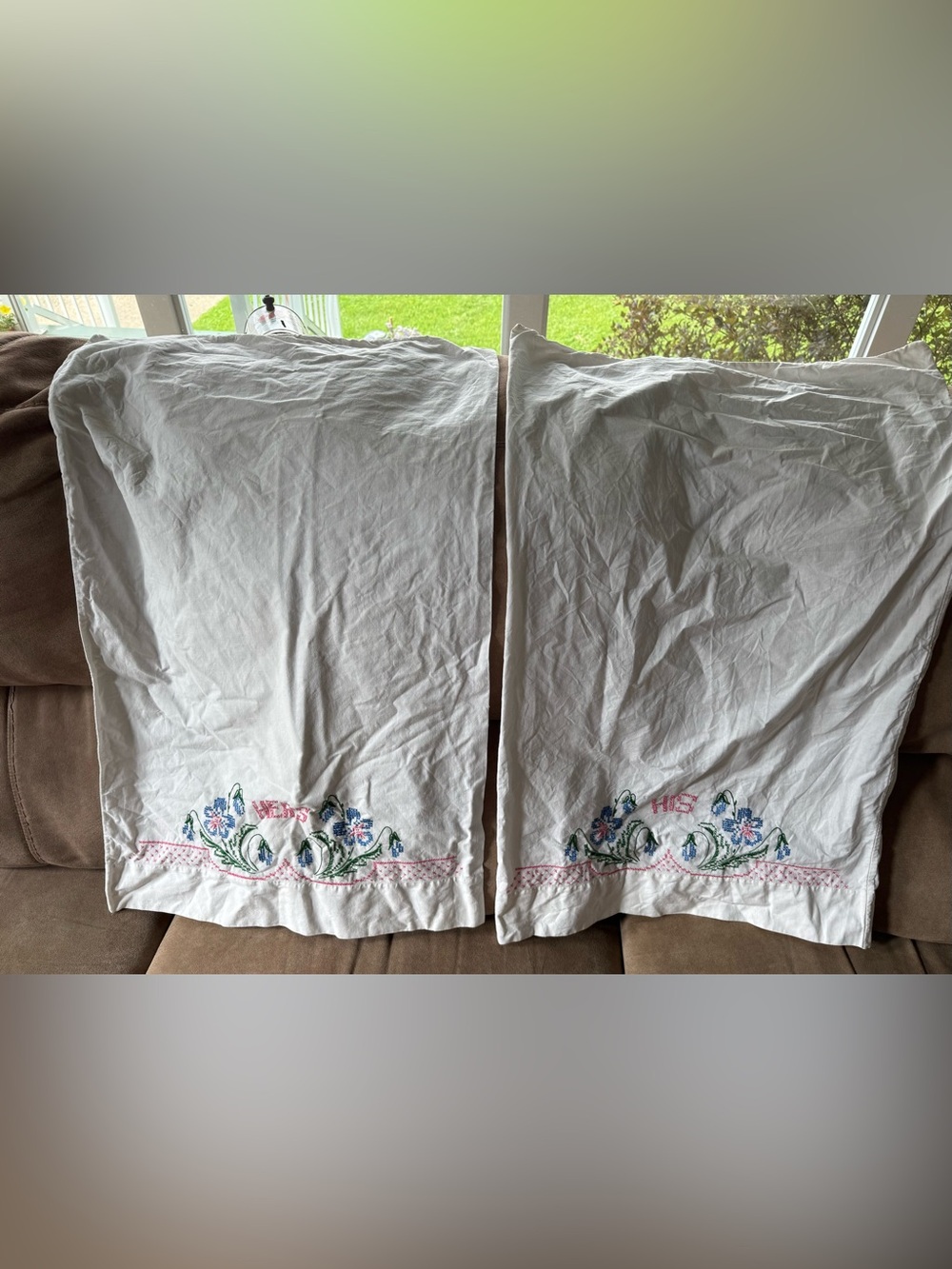 NEW Vintage Hers/His Pillow Cases - Hand Embroidery